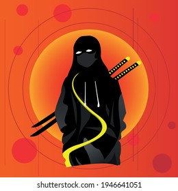 ninja moderna con fondo rojo