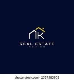modern NK letter real estate logo in linear style with simple roof building in blue