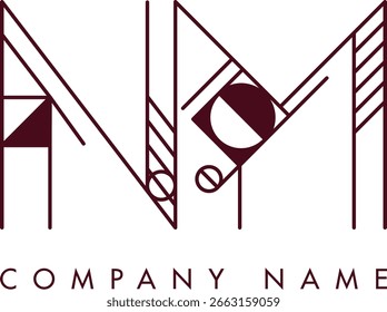 Modern NM logo featuring a monogram within a circular frame in minimalist style, ideal for branding. The design showcases abstract shapes with clean lines emphasizing elegance and professionalism.