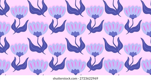 Moderno patrón floral nórdico con líneas limpias, hojas y flores equilibradas. Perfecto para envolver papel, textiles para el hogar y fondos botánicos decorativos.