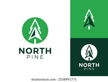 modern north with pine tree logo design vector