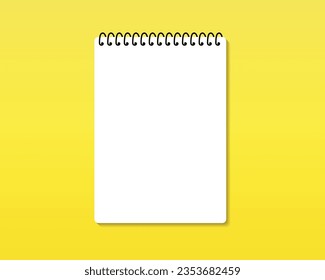 Cuaderno moderno de fondo amarillo, una hoja blanca de papel de notas sobre una mesa amarilla