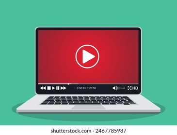 Video Portátil moderno con Servicio de streaming en línea en el portátil. Cine, cine, cursos y educación en internet