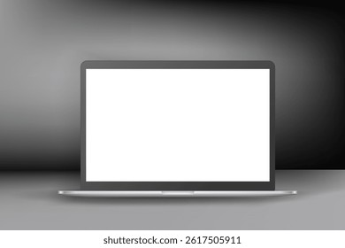 Modern notebook with white screen. 3d vector mockup