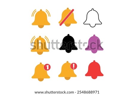 Modern Notification Bell Icons for Messaging Applications, Fun and Creative Alarm Symbols for User Engagement, Comprehensive Incoming Message Notification Bell Collection