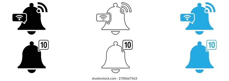 Ícones de notificação modernos que representam alertas, conectividade WiFi e atualizações de mensagens para sites e aplicativos móveis