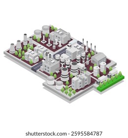 Modern nuclear power station isometric vector on white background