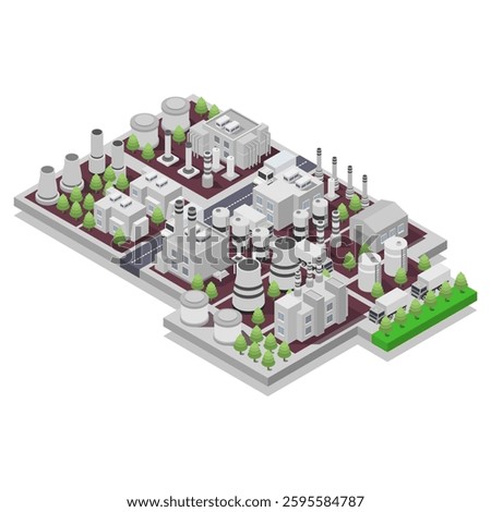Modern nuclear power station isometric vector on white background
