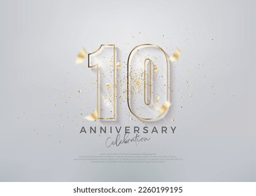 Número 10 moderno con números de vidrio únicos. vector premium para diseño de celebración. Vector premium para afiches, banner, saludo de celebración.