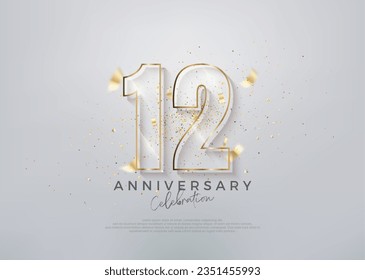 Número 12 moderno con números de vidrio únicos. vector premium para diseño de celebración. Vector premium para afiches, banner, saludo de celebración.