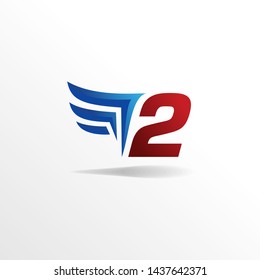 Modern Number 2 Logo , Icon , Symbol Design Concept wit Creative Wing / Wings