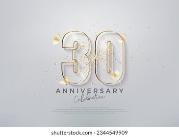 Número 30 moderno con números de vidrio únicos. vector premium para diseño de celebración. Vector premium para afiches, banner, saludo de celebración.