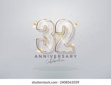 Modern number 32nd with unique glass numerals. premium vector for celebration design. Premium vector for poster, banner, celebration greeting.