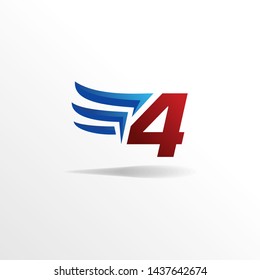 Modern Number 4 Logo , Icon , Symbol Design Concept wit Creative Wing / Wings