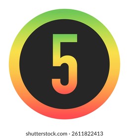 Modern Number 5 design with a red-to-green gradient border on a black background. Ideal for branding, logos, or minimalist design projects.