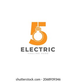Modern Number 5 Smart Light Bulb Logo Design Vector Graphic Icon Template