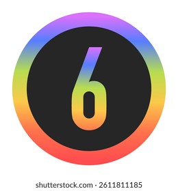 Modern Number 6 logo with a colorful rainbow gradient and circular border. Dark background enhances contrast, perfect for tech, branding, or creative design.