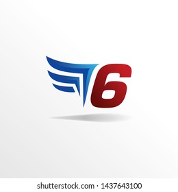 Modern Number 6 Logo , Icon , Symbol Design Concept wit Creative Wing / Wings