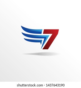 Modern Number 7 Logo , Icon , Symbol Design Concept wit Creative Wing / Wings