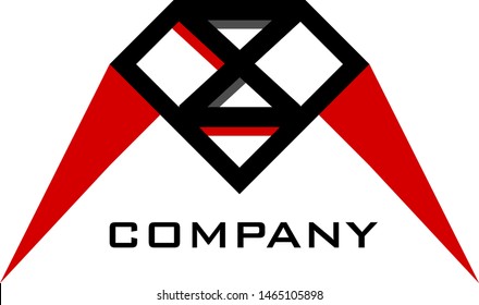Modern number 8 logo on white shield. Black bordered shield with simple red wings.