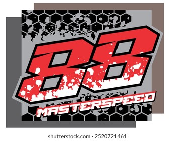 Modern number 88 vector, colorful design, MASTERSPEED text, gray background.