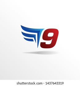 Modern Number 9 Logo , Icon , Symbol Design Concept wit Creative Wing / Wings