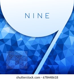 Modern Number "9" on Blue Low Poly Background : Vector Illustration