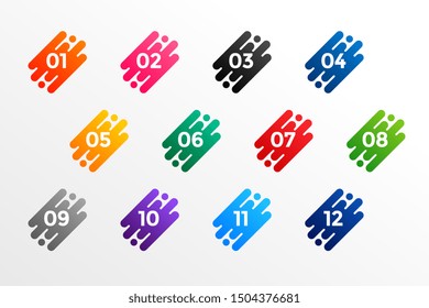 modern number bullet points set from one to twelve