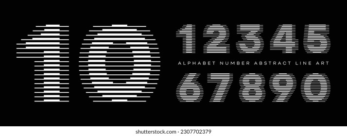 Modern Number Font with Horizontal Line Pattern