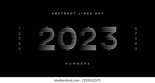 Modern Number Font with Horizontal Speed Line Pattern