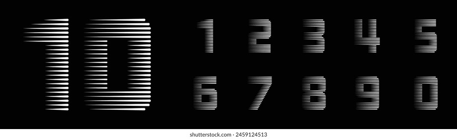 Modern Number Font with Horizontal Speed Line Pattern