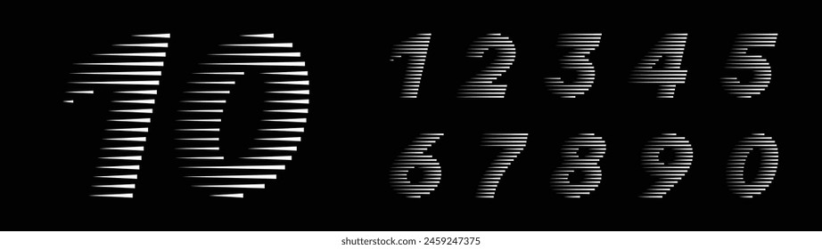 Modern Number Font with Horizontal Speed Line Pattern