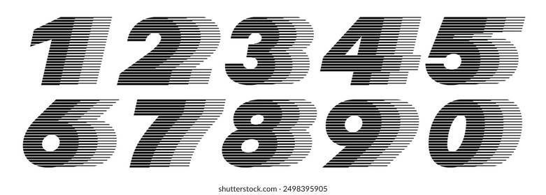 Modern Number Font with Horizontal Speed Line Pattern