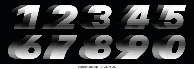 Modern Number Font with Horizontal Speed Line Pattern