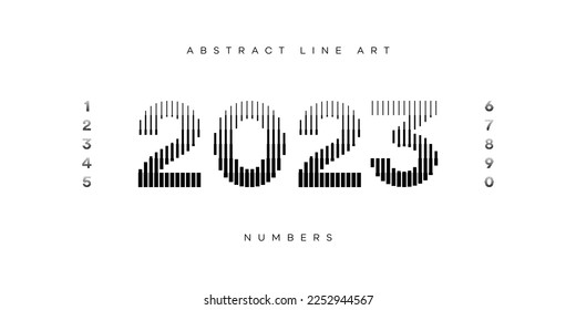 Modern Number Font with Vertical Line Pattern