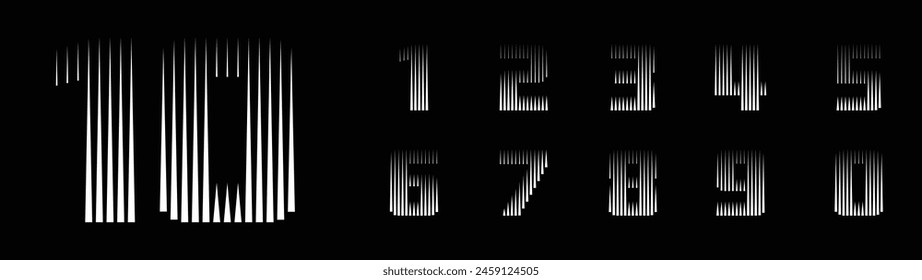 Modern Number Font with Vertical Line Pattern