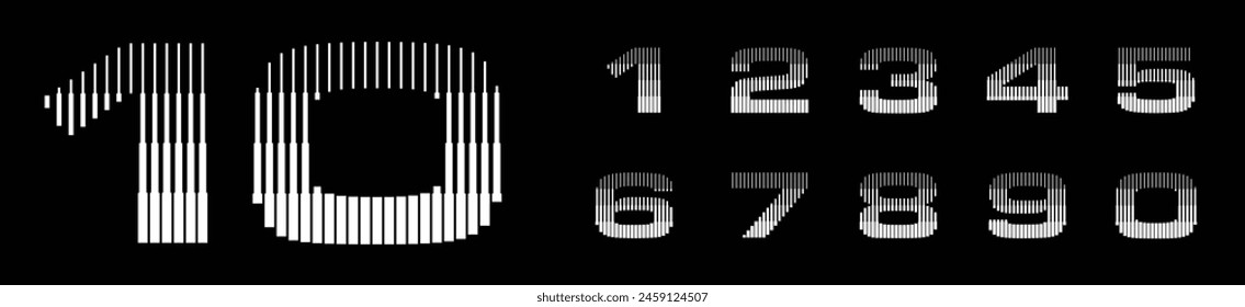 Modern Number Font with Vertical Line Pattern
