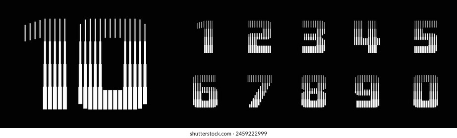 Modern Number Font with Vertical Line Pattern