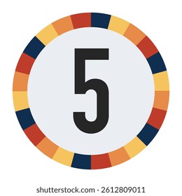 Modern number “5” with Orange to Yellow Gradient, Framed by Vibrant Blue, Red, and Yellow Segments