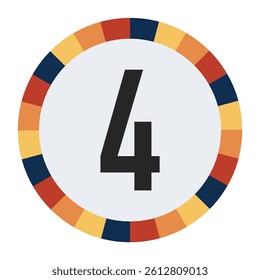 Modern number “4” with Orange to Yellow Gradient, Framed by Vibrant Blue, Red, and Yellow Segments