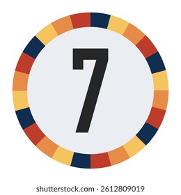 Modern number “7” with Orange to Yellow Gradient, Framed by Vibrant Blue, Red, and Yellow Segments