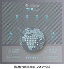 Modern numbered earth sphere design with your text can be used for workflow layout, banner, diagram, number options, step up options, web design.  Eps 10 stock vector illustration 