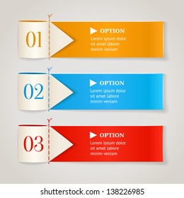 Modern numbered options banners. Horizontal color ribbon with arrows. Vector illustration.