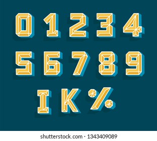 Modern numbers 3d, great design for any purposes. Template for holiday banner. Isolated vector illustration. Retro typeface.