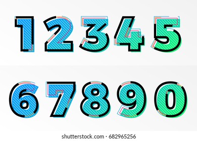 Modern numbers font alphabet set. Vector abstract font with memphis gradient color and line design on white background for poster title headline or corporate identity typography