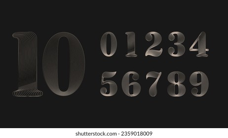 Modern numbers from parallel lines. Line blend style numbers . Isometric Geometric Font. Typography design.