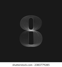 Moderne Zahlen aus parallelen Linien. Strichnummern für Zeilenumbrüche. Isometrische geometrische Schriftart. Typografisches Design.