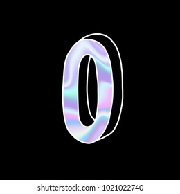 Modern numbers set, number 0 , holographic gradient neon 3d hand drawn line perspective trend illustration on black background