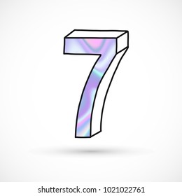 Modern numbers set, number 7 , holographic gradient neon 3d hand drawn line perspective trend illustration
