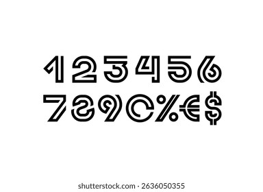 Modern numbers set, trendy numerals 1,2,3,4,5,6,7,8,9 made segment line, vector illustration 10EPS